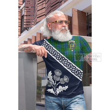 Johnstone (Johnston) Tartan Cotton T-shirt Featuring Thistle and Scotland Map