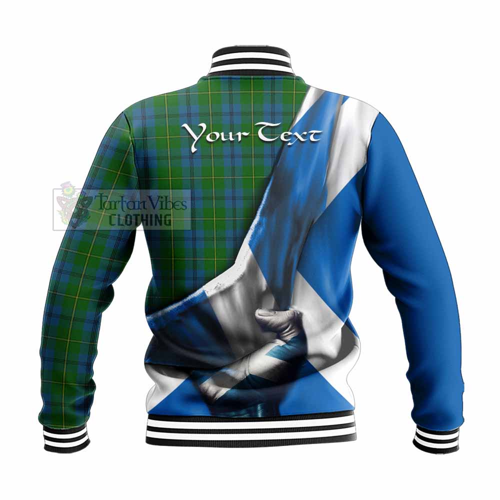 Tartan Vibes Clothing Johnstone (Johnston) Tartan Baseball Jacket with Family Crest Scotland Patriotic Style