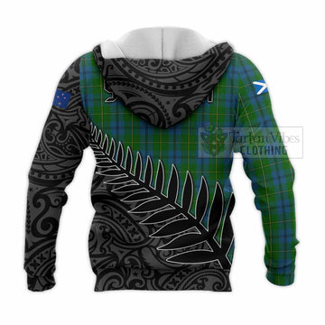 Johnstone (Johnston) Crest Tartan Knitted Hoodie with New Zealand Silver Fern Half Style