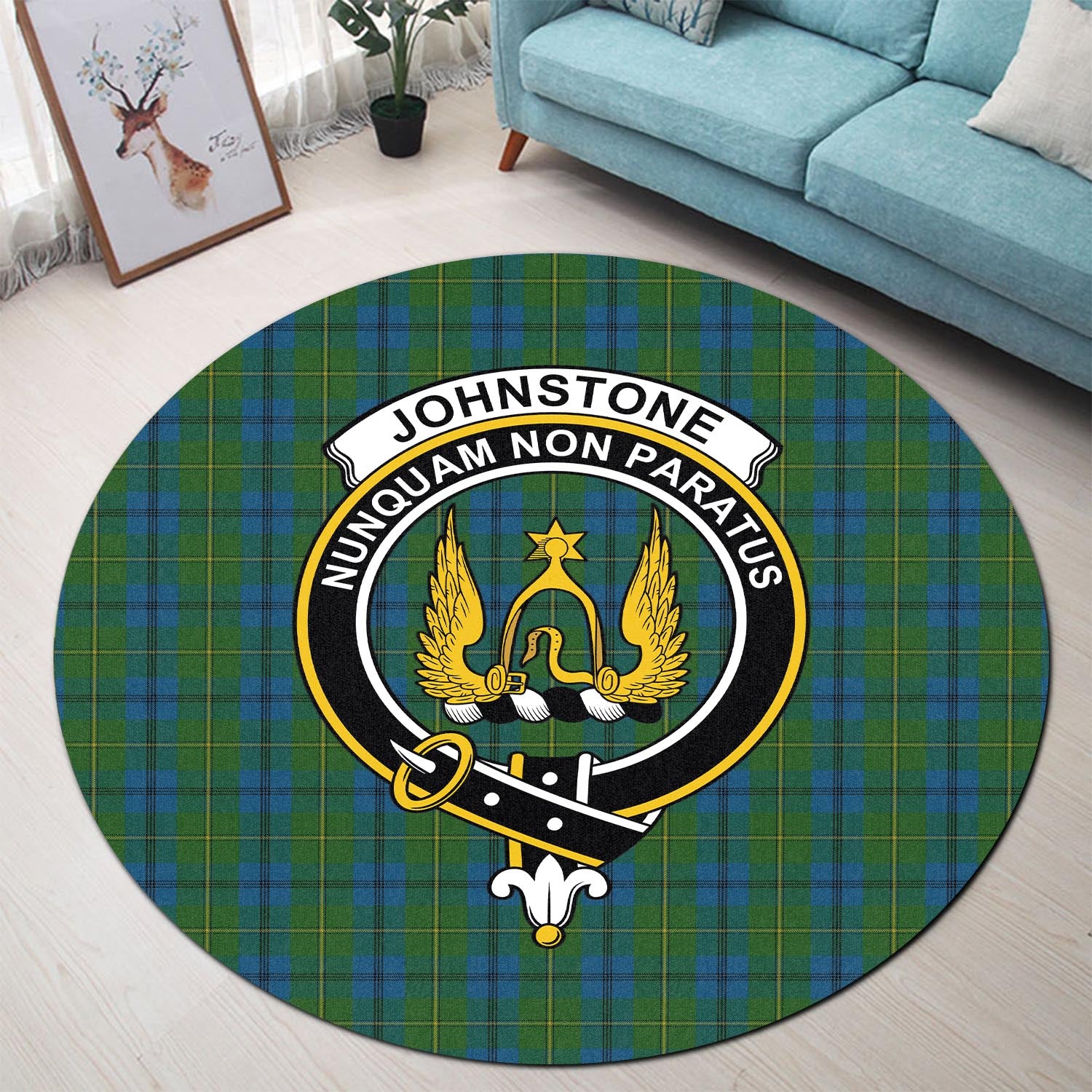 johnstone-johnston-tartan-round-rug-with-family-crest