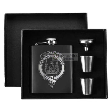 Johnstone (Johnston) Crest Hip Flask Set 7oz Black Stainless Steel with A Gift Box