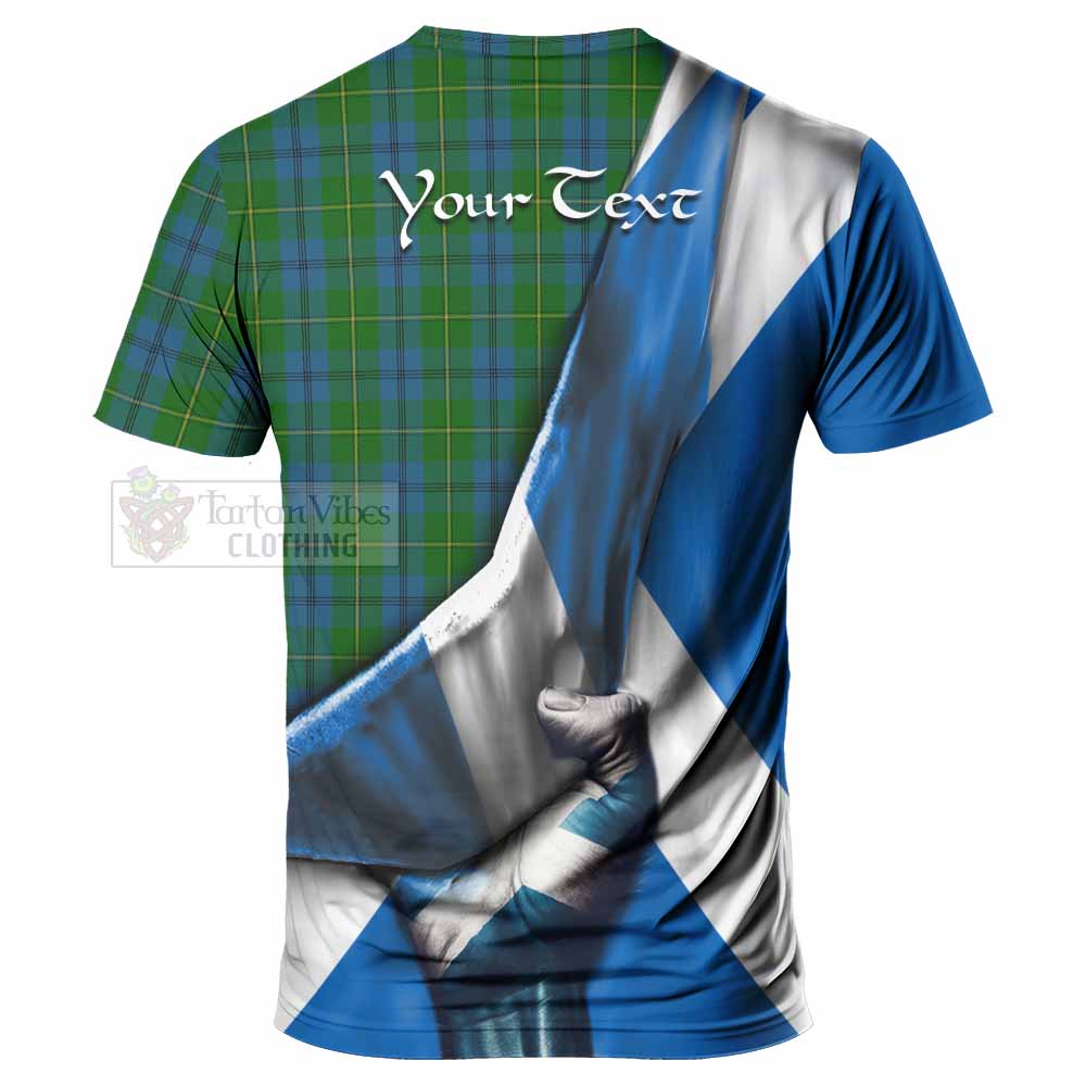 Tartan Vibes Clothing Johnstone (Johnston) Tartan T-Shirt with Family Crest Scotland Patriotic Style