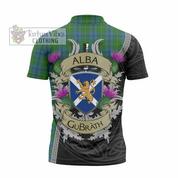 Johnstone (Johnston) Tartan Family Crest Zipper Polo Shirt Lion Rampant Royal Thistle Shield Celtic Inspired - Tartan Vibes Clothing