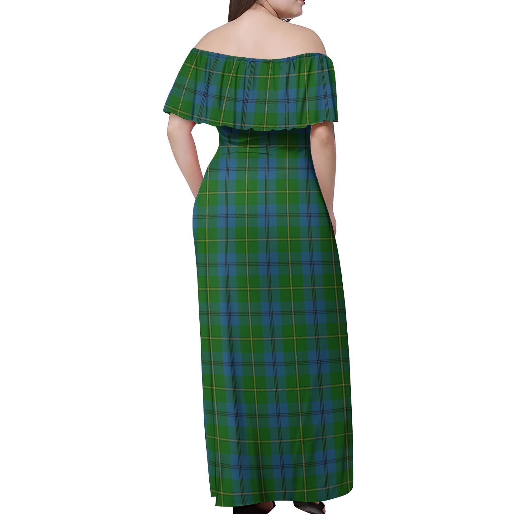 Johnstone-Johnston Tartan Off Shoulder Long Dress - Tartanvibesclothing