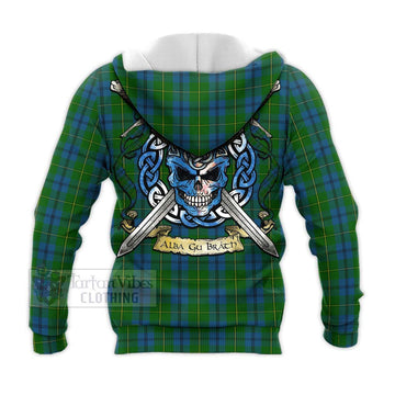 Johnstone (Johnston) Tartan Knitted Hoodie with Family Crest Celtic Skull Style