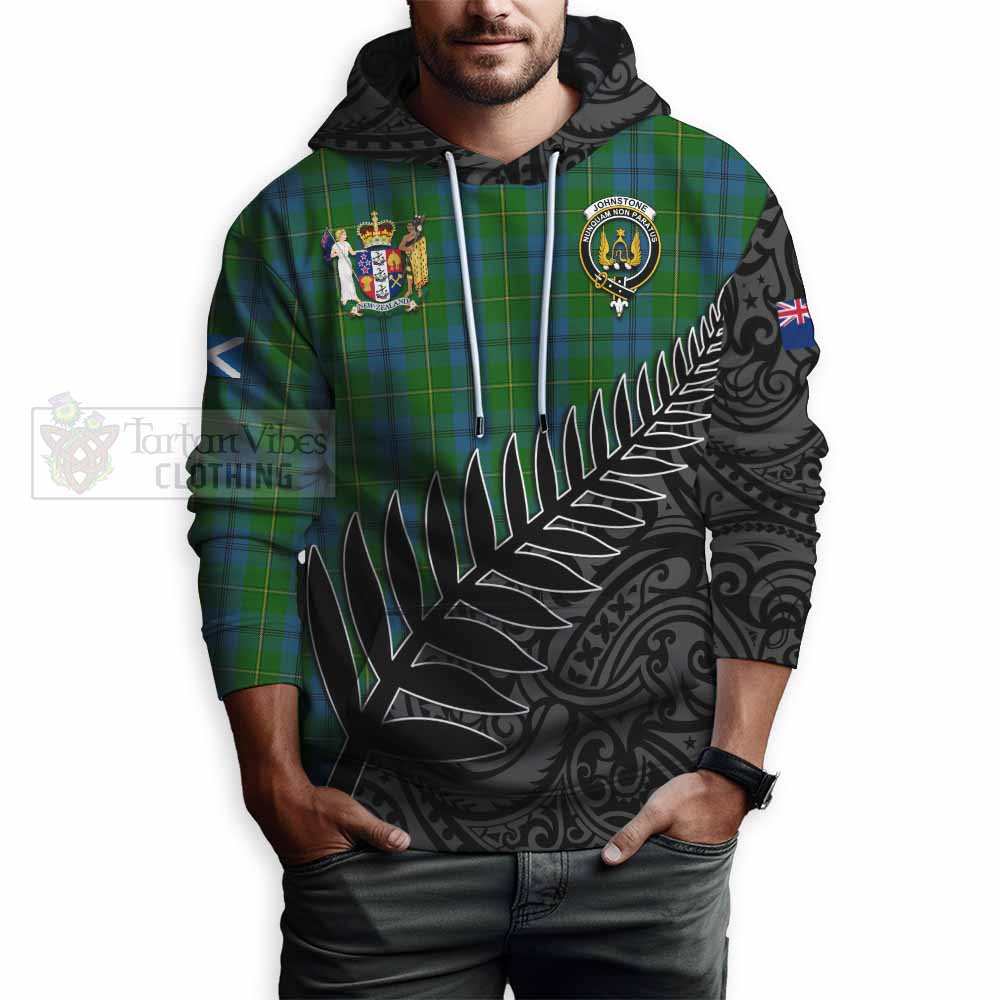 Tartan Vibes Clothing Johnstone (Johnston) Crest Tartan Hoodie with New Zealand Silver Fern Half Style