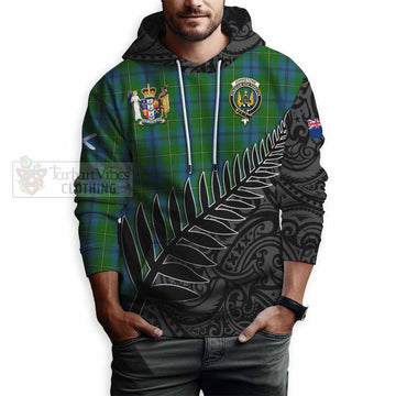 Johnstone (Johnston) Crest Tartan Hoodie with New Zealand Silver Fern Half Style