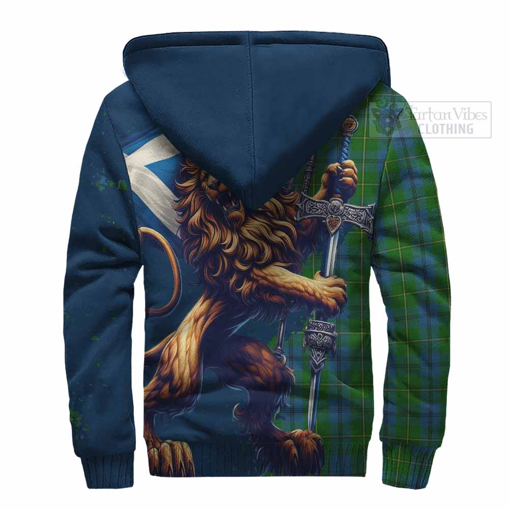 Tartan Vibes Clothing Johnstone (Johnston) Tartan Family Crest Sherpa Hoodie with Scottish Majestic Lion