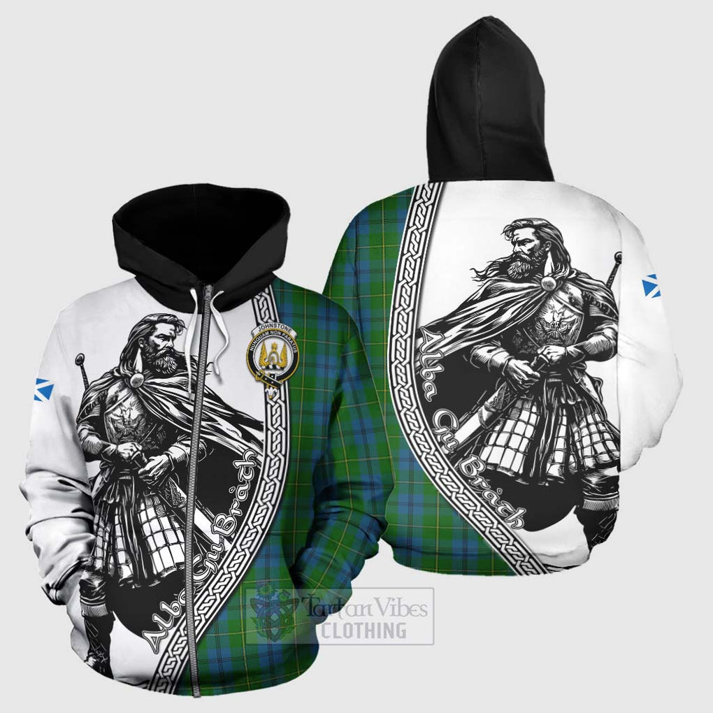 Johnstone (Johnston) Tartan Clan Crest Hoodie with Highlander Warrior Celtic Style - Tartan Vibes Clothing