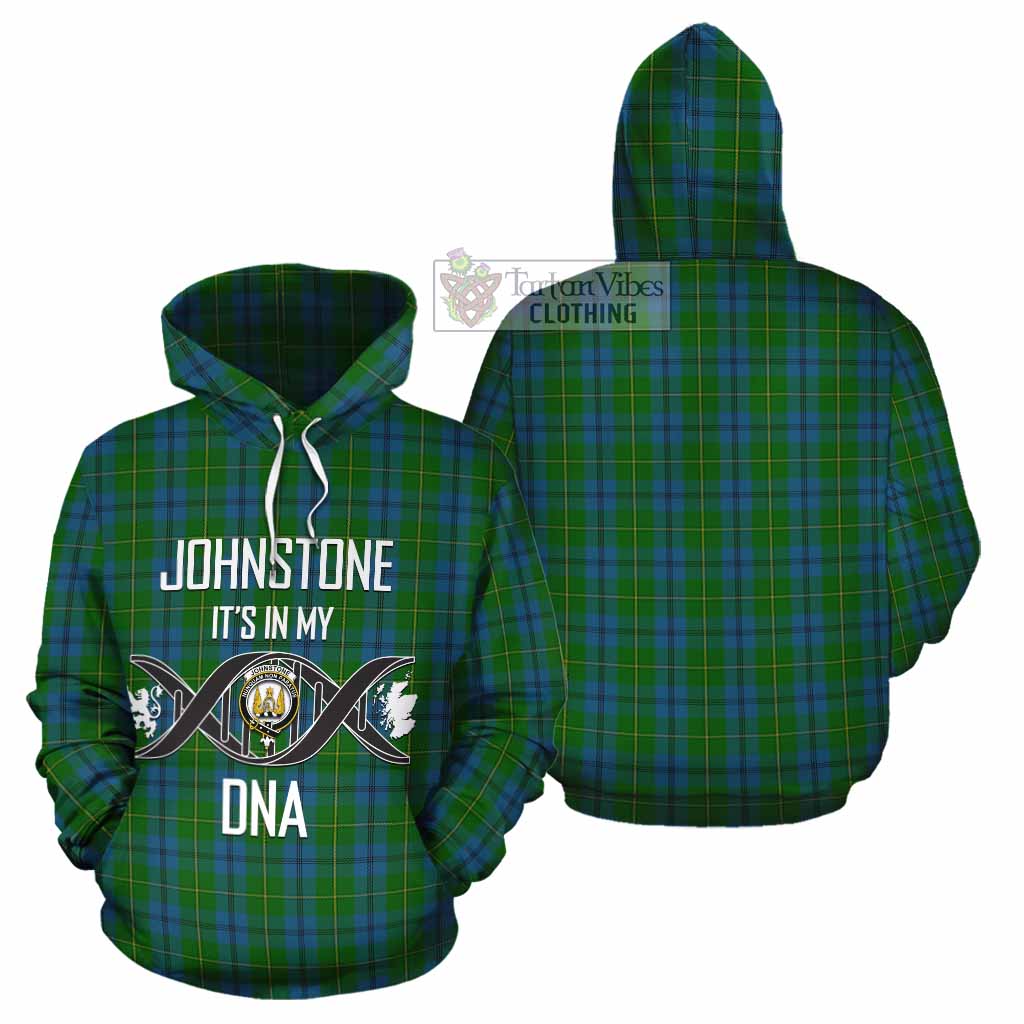 Tartan Vibes Clothing Johnstone (Johnston) Tartan Cotton Hoodie with Family Crest DNA In Me Style