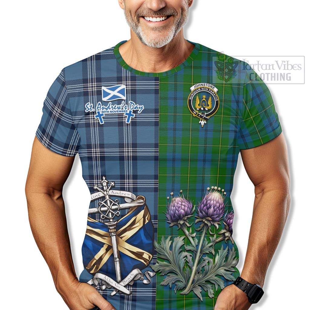 Tartan Vibes Clothing Johnstone (Johnston) Tartan T-Shirt Happy St. Andrew's Day Half Tartan Style