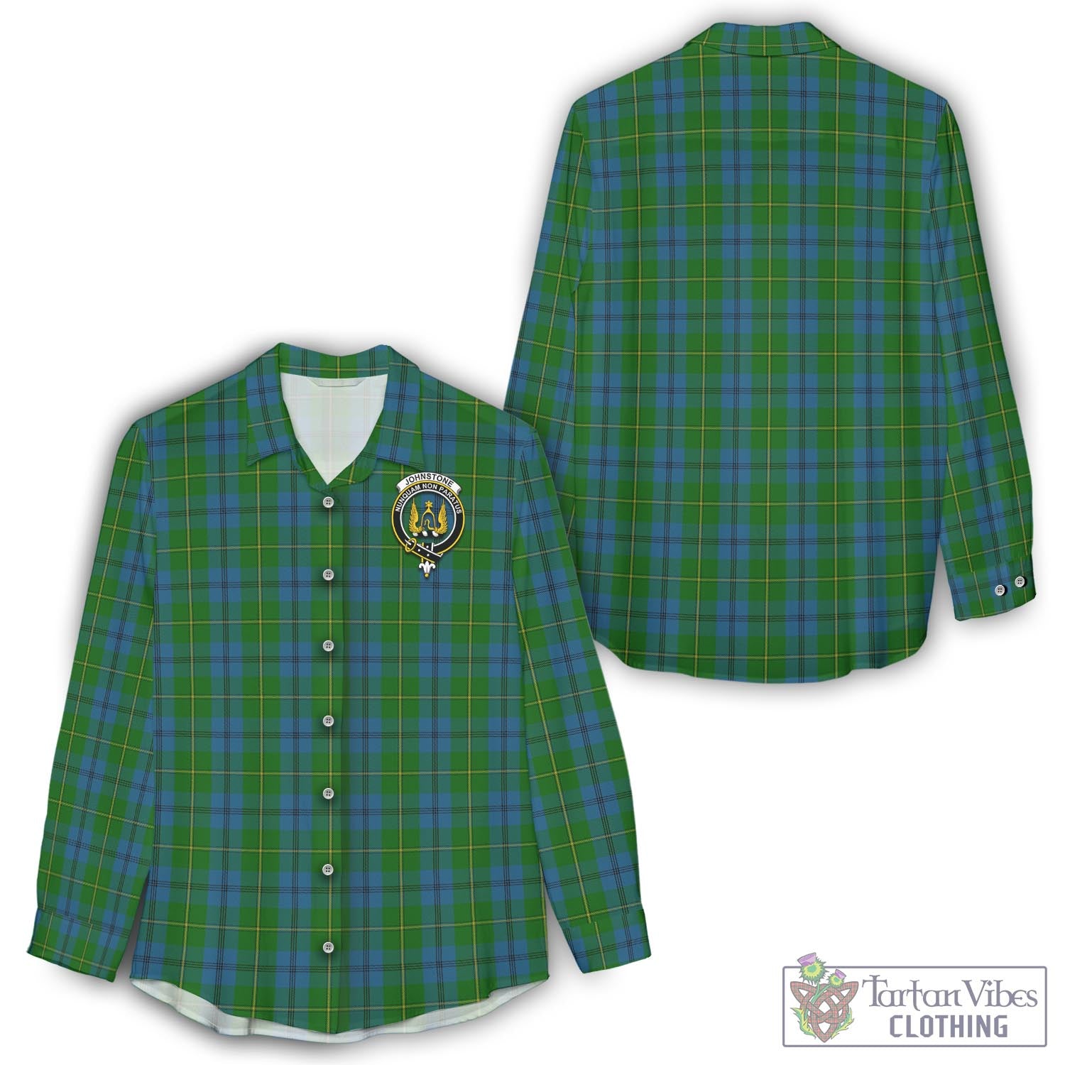 Tartan Vibes Clothing Johnstone-Johnston Tartan Womens Casual Shirt with Family Crest