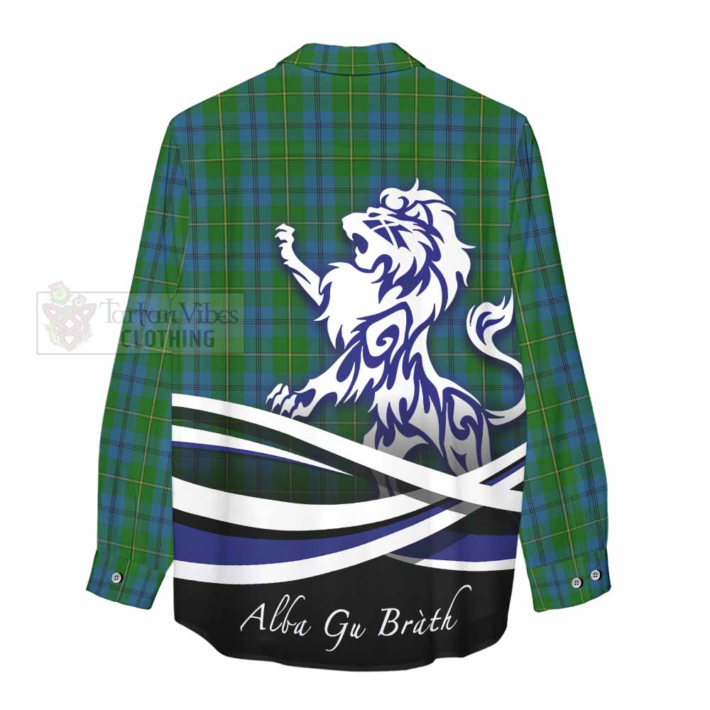 Tartan Vibes Clothing Johnstone (Johnston) Tartan Women's Casual Shirt with Alba Gu Brath Regal Lion Emblem