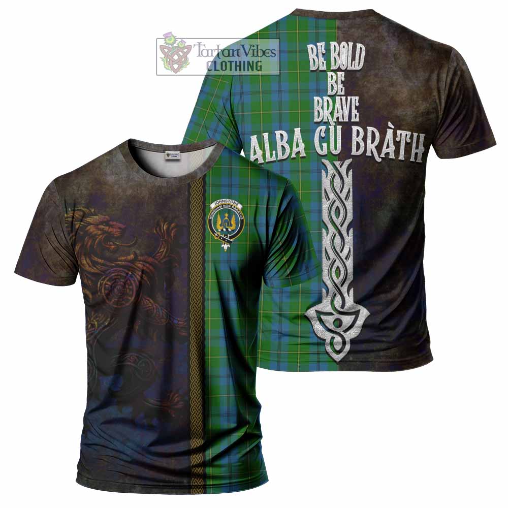 Johnstone (Johnston) Tartan Family Crest T-Shirt Alba Gu Brath Be Brave Lion Ancient Style - Tartan Vibes Clothing