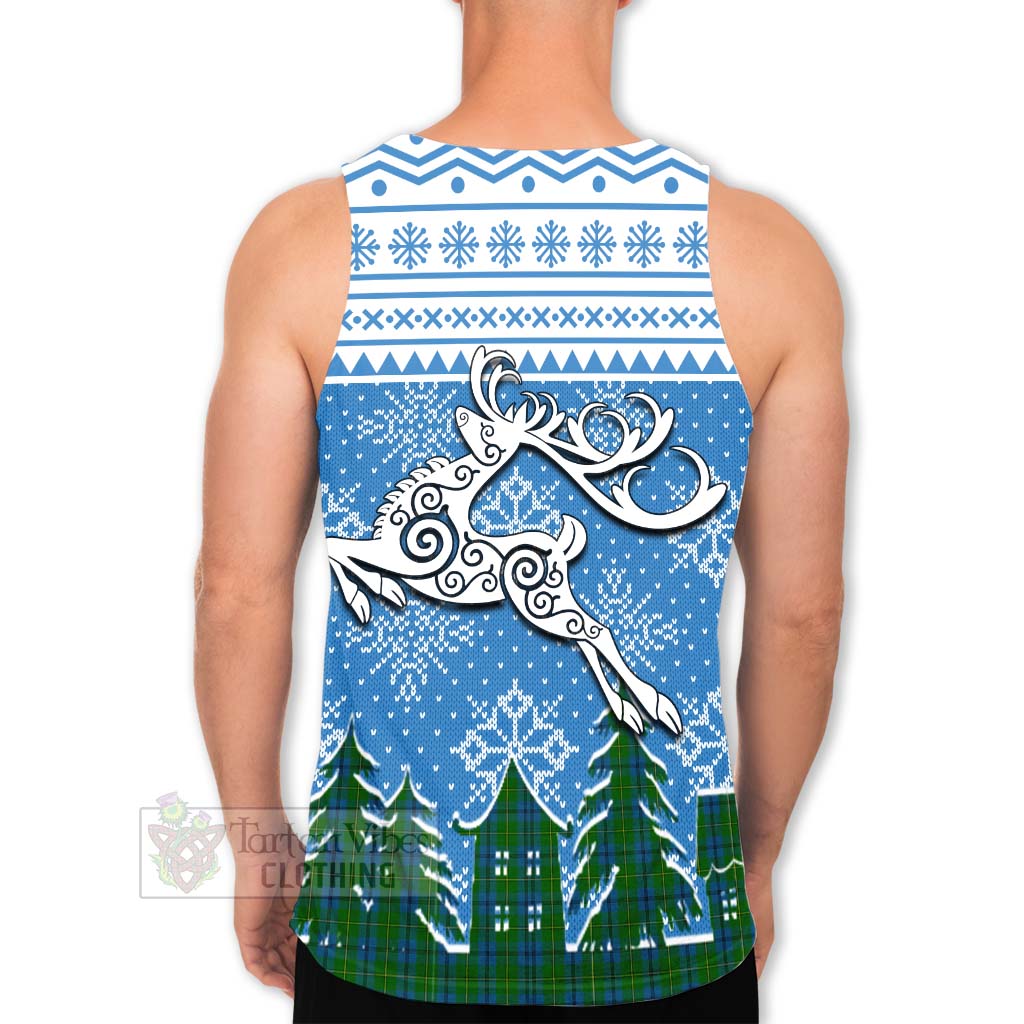 Tartan Vibes Clothing Johnstone (Johnston) Clan Christmas Men's Tank Top Celtic Reindeer Style