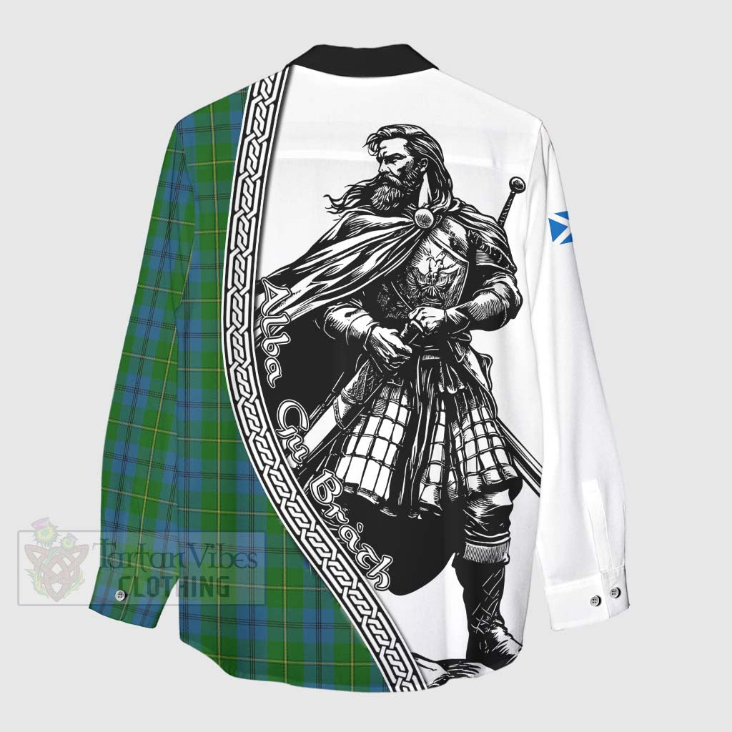 Tartan Vibes Clothing Johnstone (Johnston) Tartan Clan Crest Women's Casual Shirt with Highlander Warrior Celtic Style