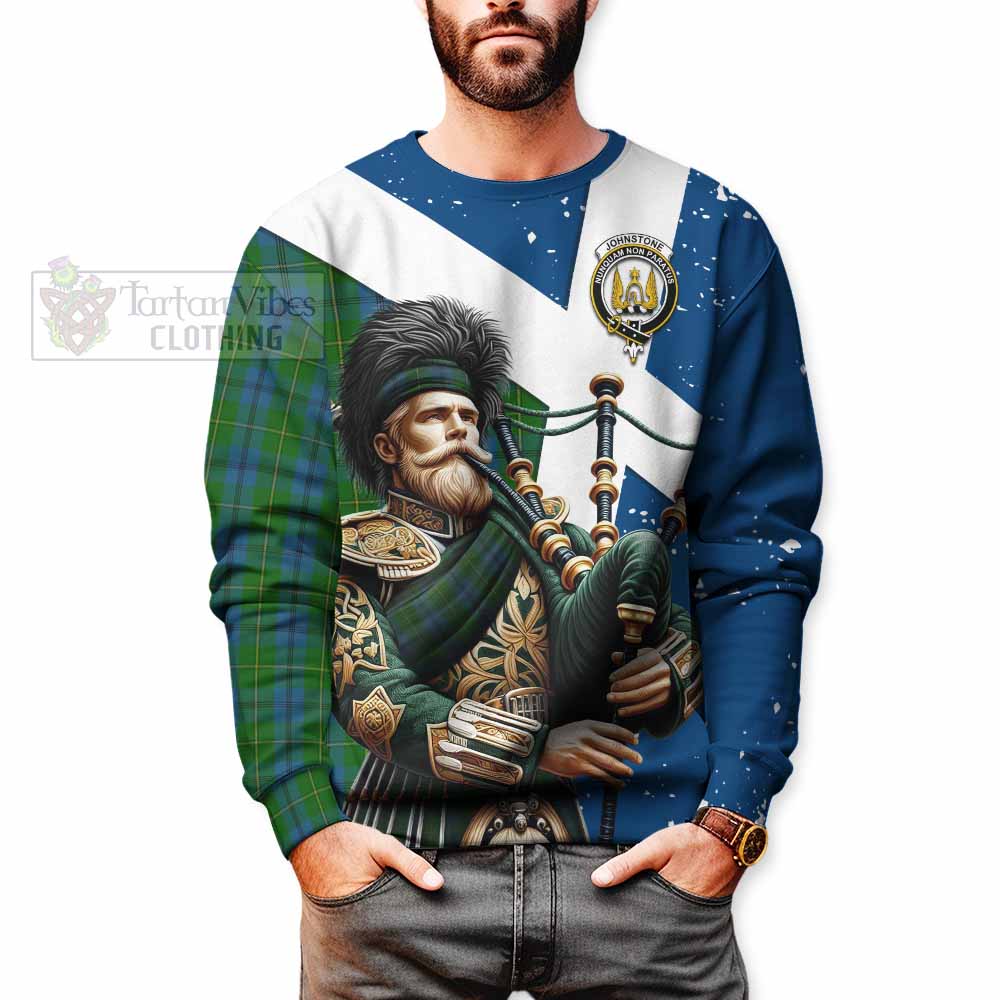 Tartan Vibes Clothing Johnstone (Johnston) Tartan Sweatshirt with Family Crest Scottish Bagpiper Vibes