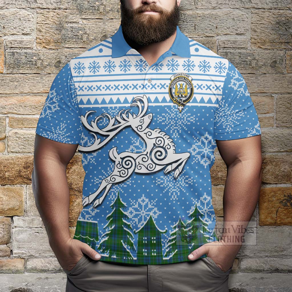 Tartan Vibes Clothing Johnstone (Johnston) Clan Christmas Polo Shirt Celtic Reindeer Style