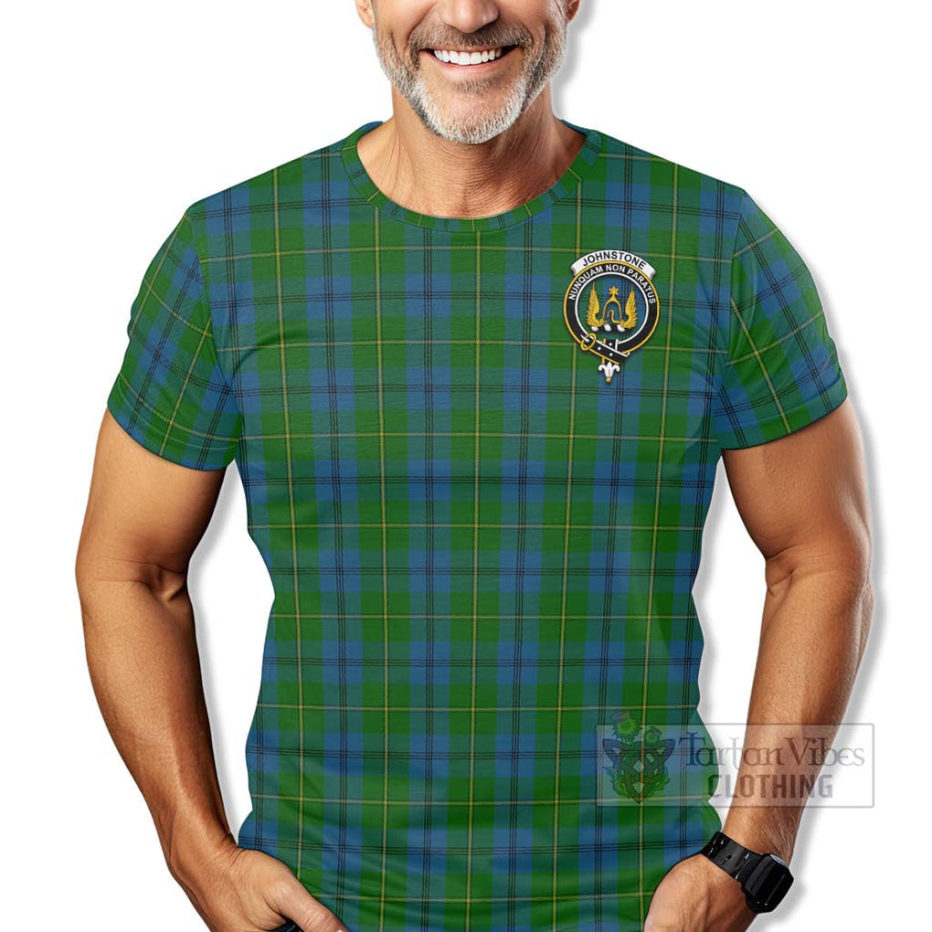 Tartan Vibes Clothing Johnstone (Johnston) Tartan T-Shirt with Family Crest Celtic Skull Style