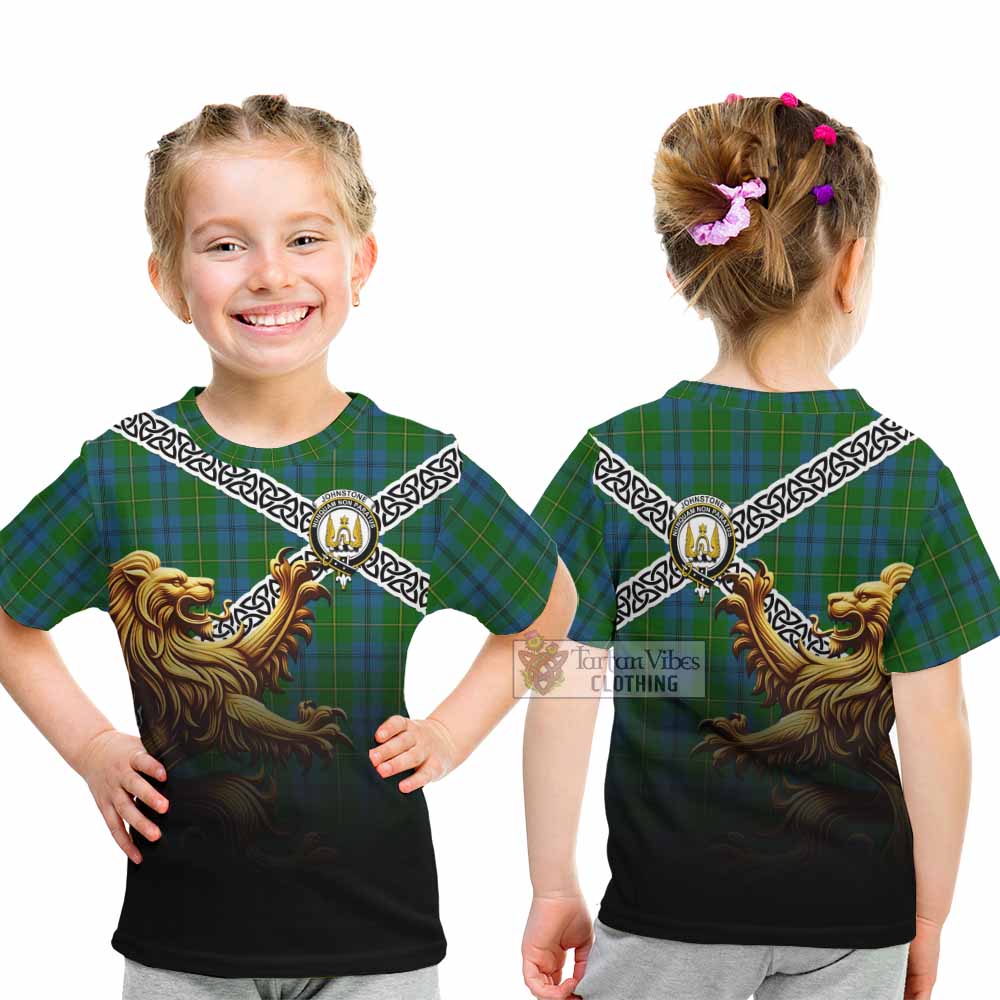 Johnstone (Johnston) Crest Tartan Kid T-Shirt with Golden Lion Emblem Celtic Style - Tartan Vibes Clothing
