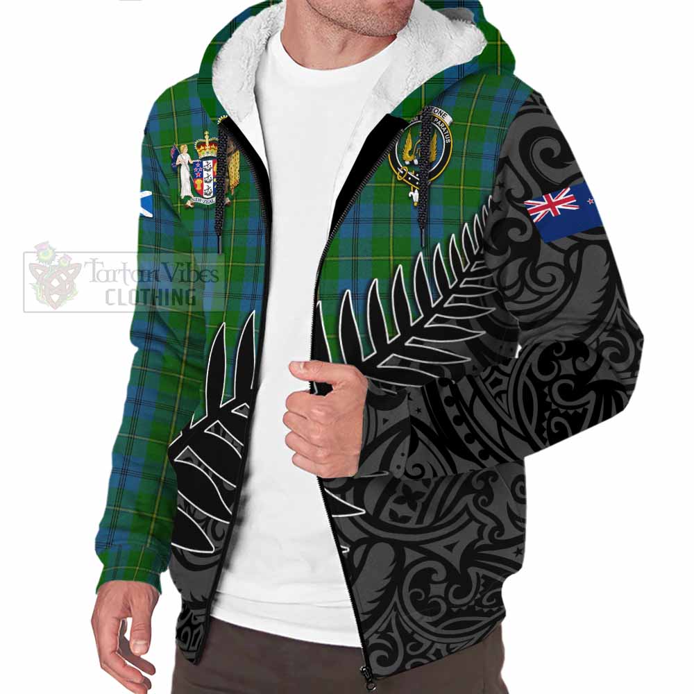 Tartan Vibes Clothing Johnstone (Johnston) Crest Tartan Sherpa Hoodie with New Zealand Silver Fern Half Style