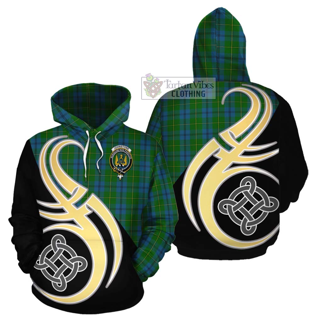 Tartan Vibes Clothing Johnstone (Johnston) Tartan Cotton Hoodie with Family Crest and Celtic Symbol Style