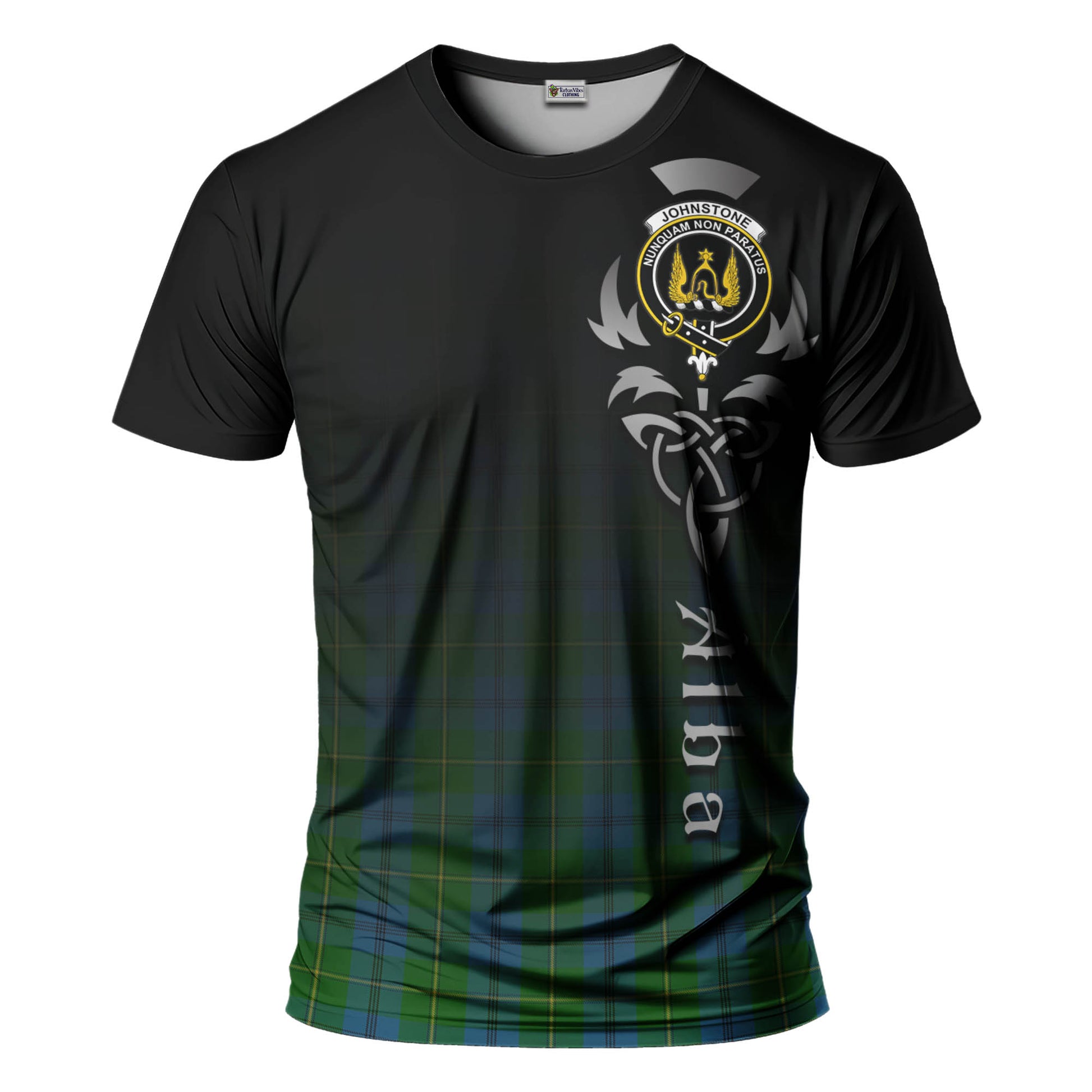 Tartan Vibes Clothing Johnstone-Johnston Tartan T-Shirt Featuring Alba Gu Brath Family Crest Celtic Inspired