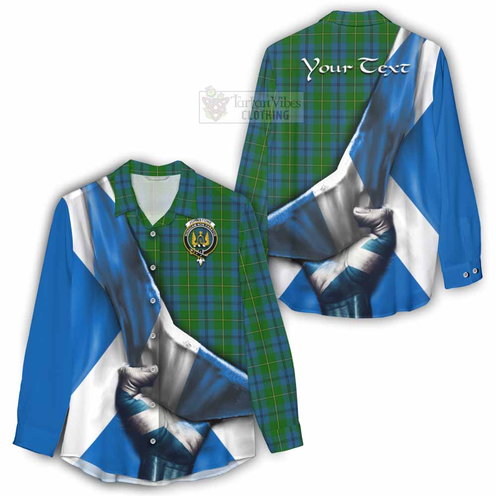 Tartan Vibes Clothing Johnstone (Johnston) Tartan Women's Casual Shirt with Family Crest Scotland Patriotic Style