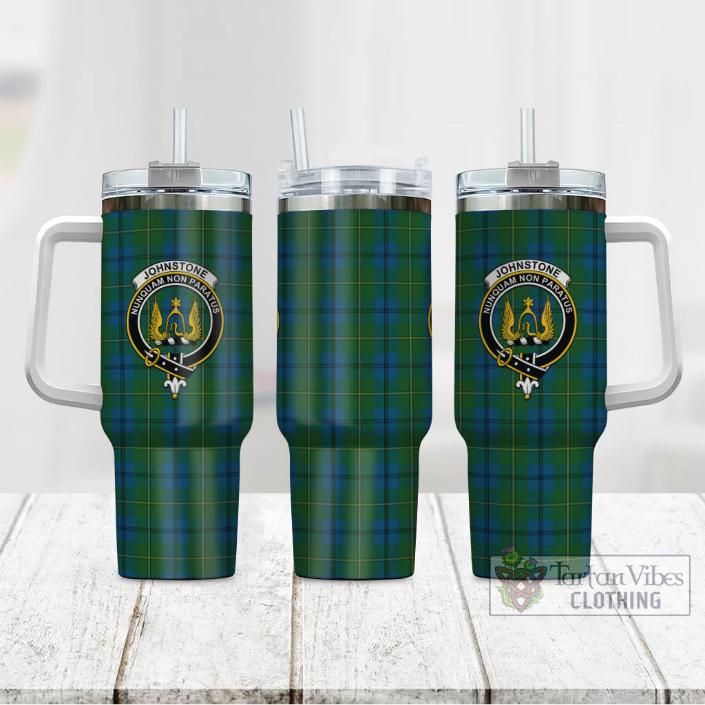 Tartan Vibes Clothing Johnstone-Johnston Tartan and Family Crest Tumbler with Handle