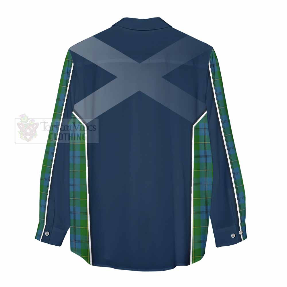 Tartan Vibes Clothing Johnstone (Johnston) Tartan Women's Casual Shirt with Family Crest and Lion Rampant Vibes Sport Style