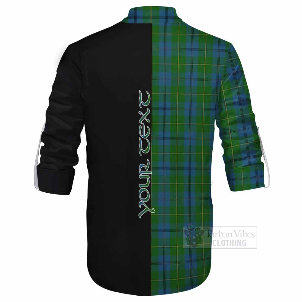 Tartan Vibes Clothing Johnstone (Johnston) Tartan Ghillie Kilt Shirt with Family Crest and Half Of Me Style