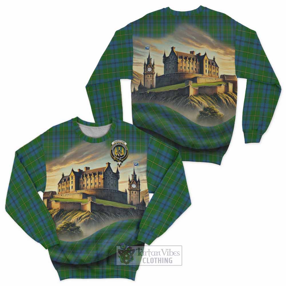 Johnstone (Johnston) Tartan Family Crest Sweatshirt with Scottish Ancient Castle Style - Tartan Vibes Clothing