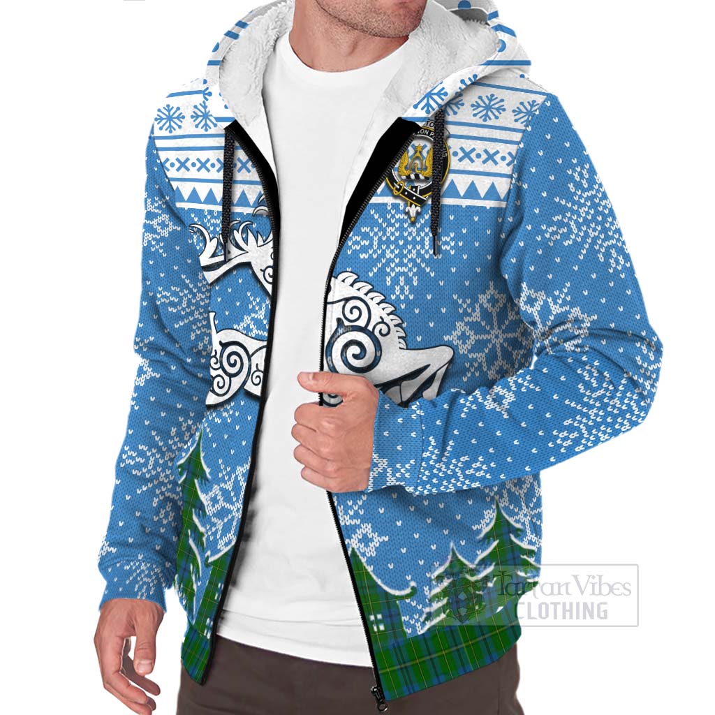 Tartan Vibes Clothing Johnstone (Johnston) Clan Christmas Sherpa Hoodie Celtic Reindeer Style