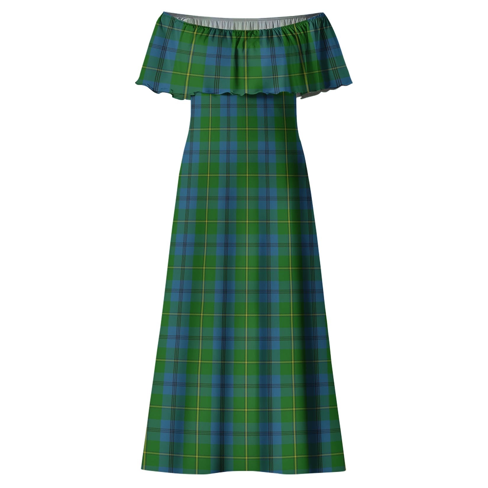 Johnstone-Johnston Tartan Off Shoulder Long Dress - Tartanvibesclothing