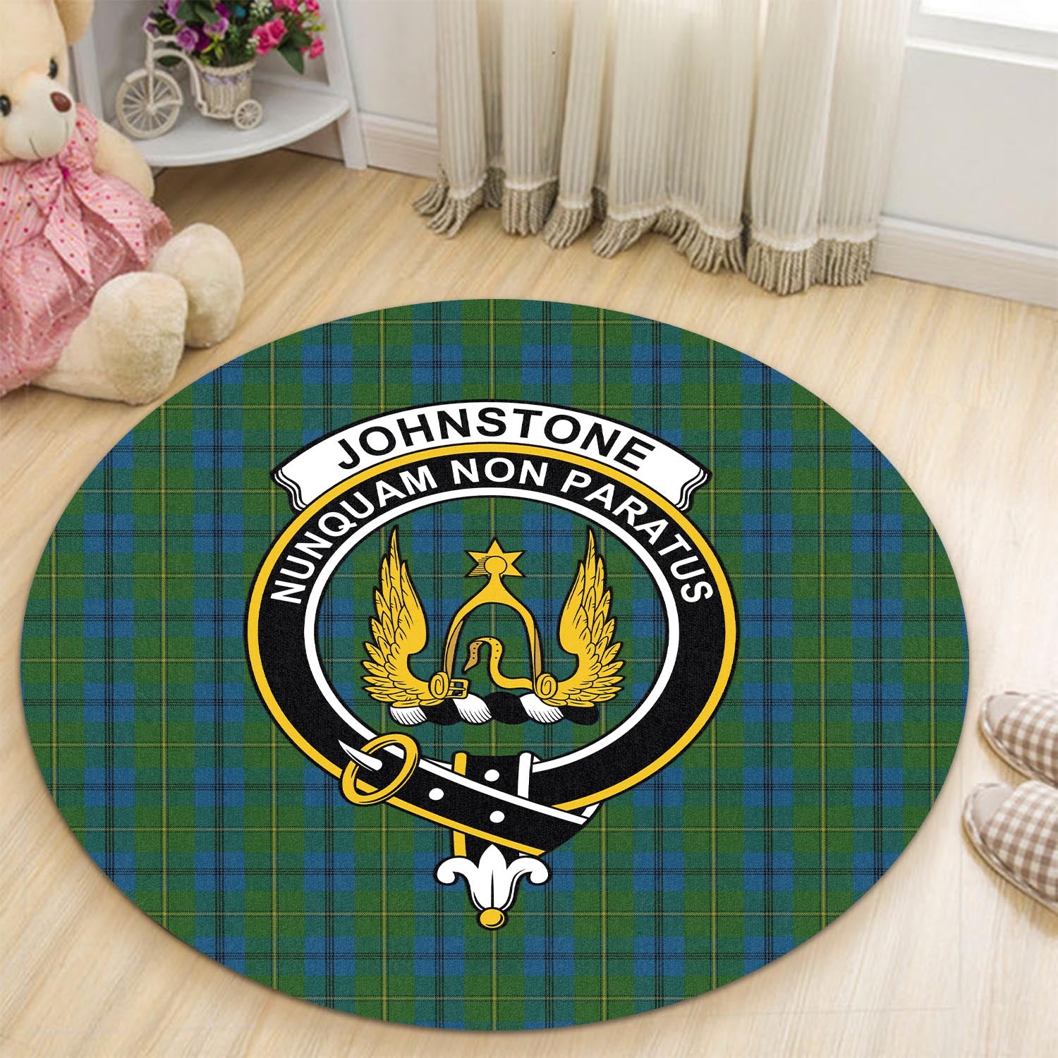 johnstone-johnston-tartan-round-rug-with-family-crest