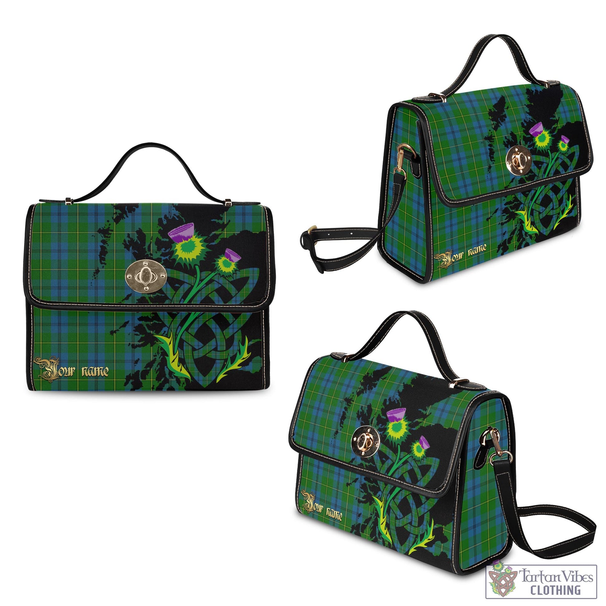 Tartan Vibes Clothing Johnstone-Johnston Tartan Waterproof Canvas Bag with Scotland Map and Thistle Celtic Accents