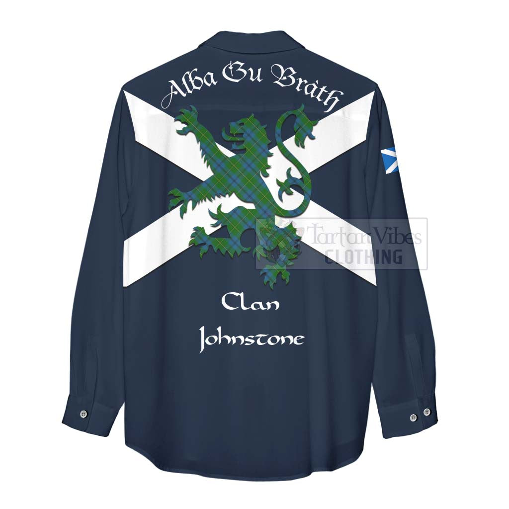 Tartan Vibes Clothing Johnstone (Johnston) Tartan Lion Rampant Women's Casual Shirt Proudly Display Your Heritage with Alba Gu Brath and Clan Name