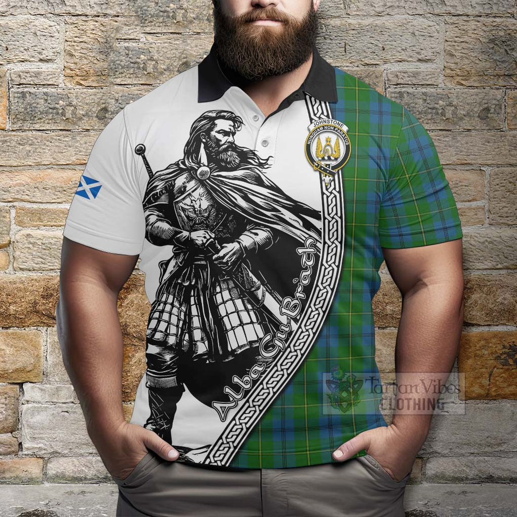 Tartan Vibes Clothing Johnstone (Johnston) Tartan Clan Crest Polo Shirt with Highlander Warrior Celtic Style