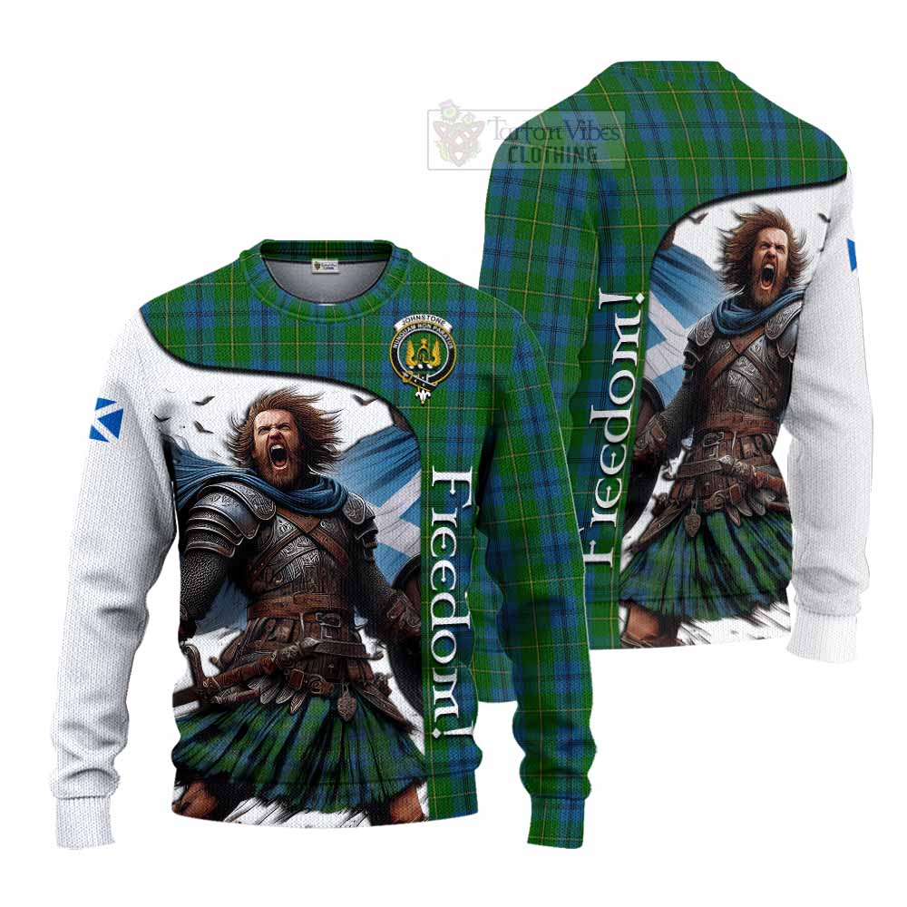 Tartan Vibes Clothing Johnstone (Johnston) Crest Tartan Knitted Sweater Inspired by the Freedom of Scottish Warrior