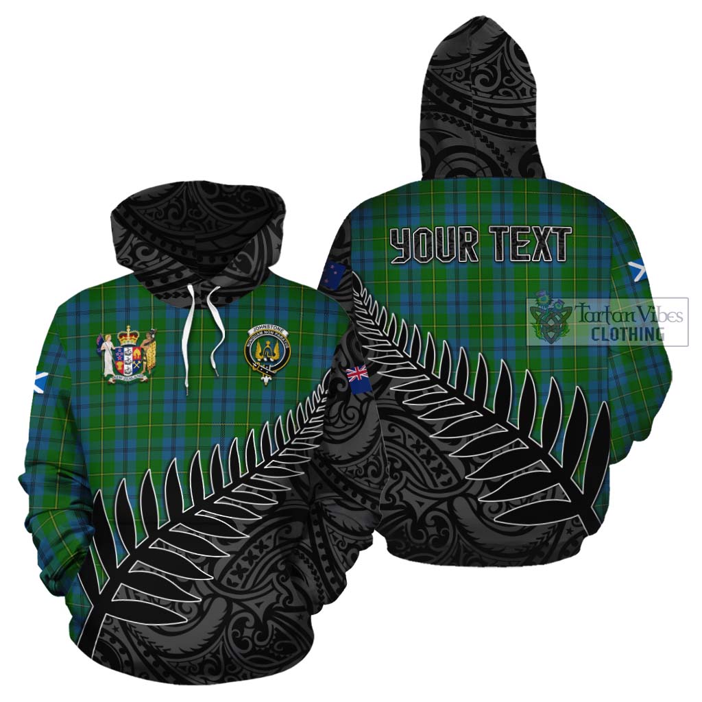 Tartan Vibes Clothing Johnstone (Johnston) Crest Tartan Cotton Hoodie with New Zealand Silver Fern Half Style