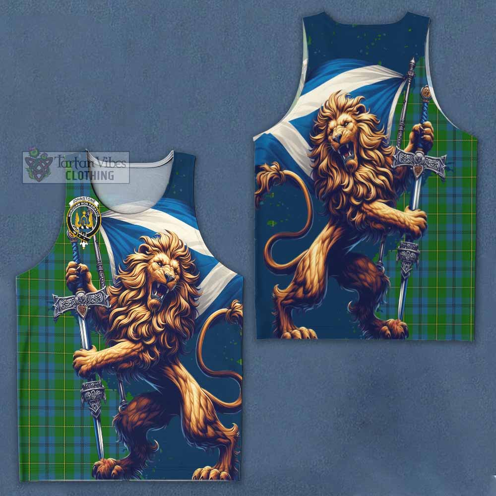 Tartan Vibes Clothing Johnstone (Johnston) Tartan Family Crest Men's Tank Top with Scottish Majestic Lion