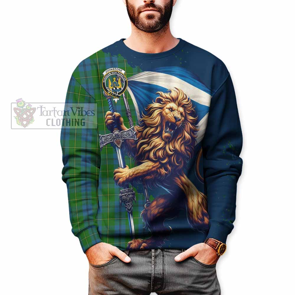 Tartan Vibes Clothing Johnstone (Johnston) Tartan Family Crest Sweatshirt with Scottish Majestic Lion