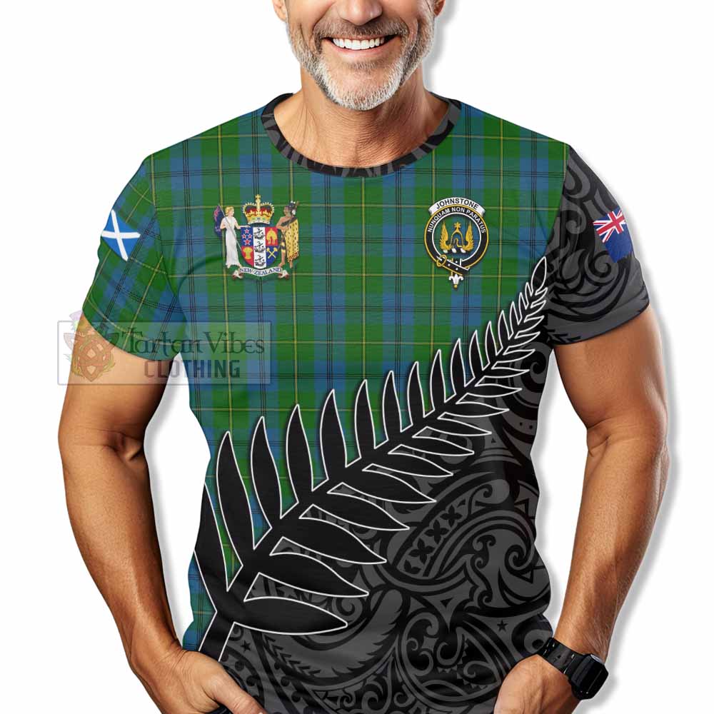 Tartan Vibes Clothing Johnstone (Johnston) Crest Tartan T-Shirt with New Zealand Silver Fern Half Style