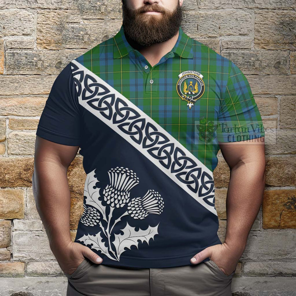 Johnstone (Johnston) Tartan Polo Shirt Featuring Thistle and Scotland Map