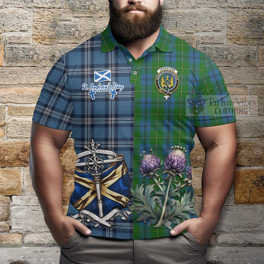 Tartan Vibes Clothing Johnstone (Johnston) Tartan Polo Shirt Happy St. Andrew's Day Half Tartan Style