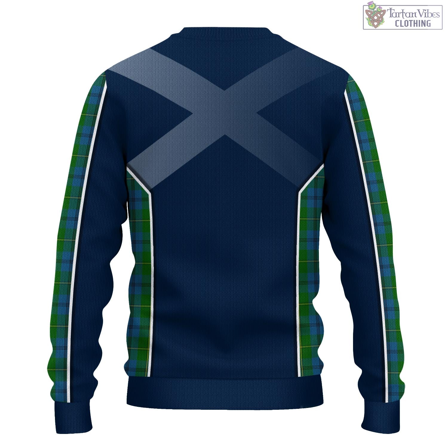 Tartan Vibes Clothing Johnstone-Johnston Tartan Knitted Sweatshirt with Family Crest and Scottish Thistle Vibes Sport Style