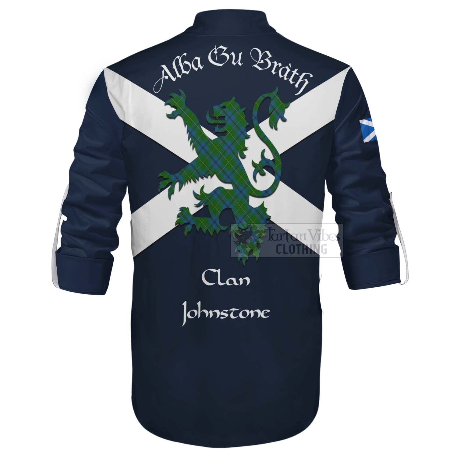 Tartan Vibes Clothing Johnstone (Johnston) Tartan Lion Rampant Ghillie Kilt Shirt Proudly Display Your Heritage with Alba Gu Brath and Clan Name