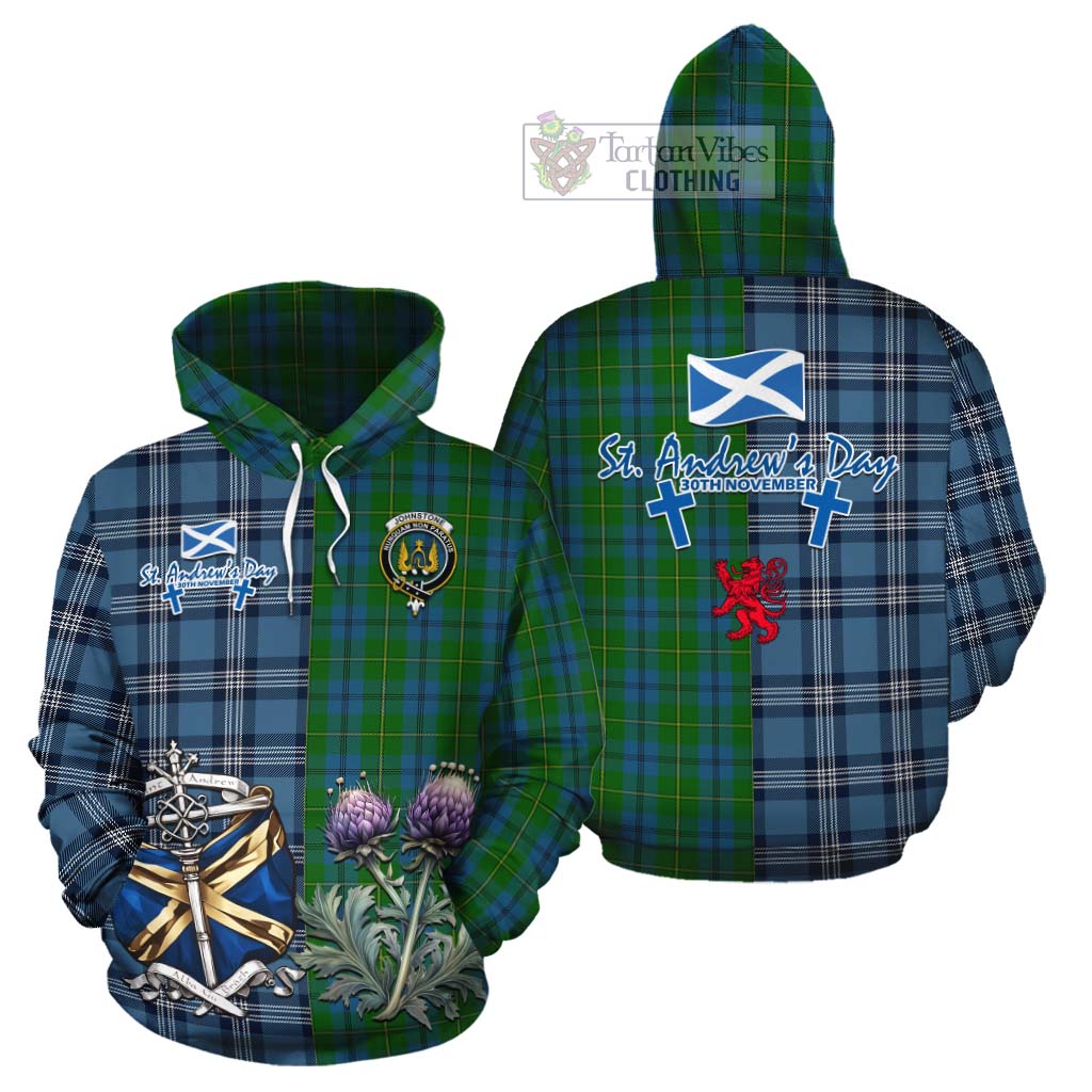 Tartan Vibes Clothing Johnstone (Johnston) Tartan Cotton Hoodie Happy St. Andrew's Day Half Tartan Style