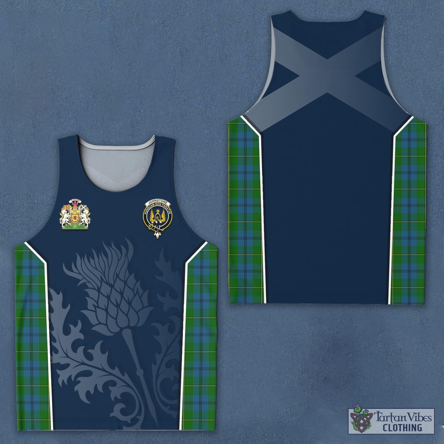 Tartan Vibes Clothing Johnstone-Johnston Tartan Men's Tanks Top with Family Crest and Scottish Thistle Vibes Sport Style