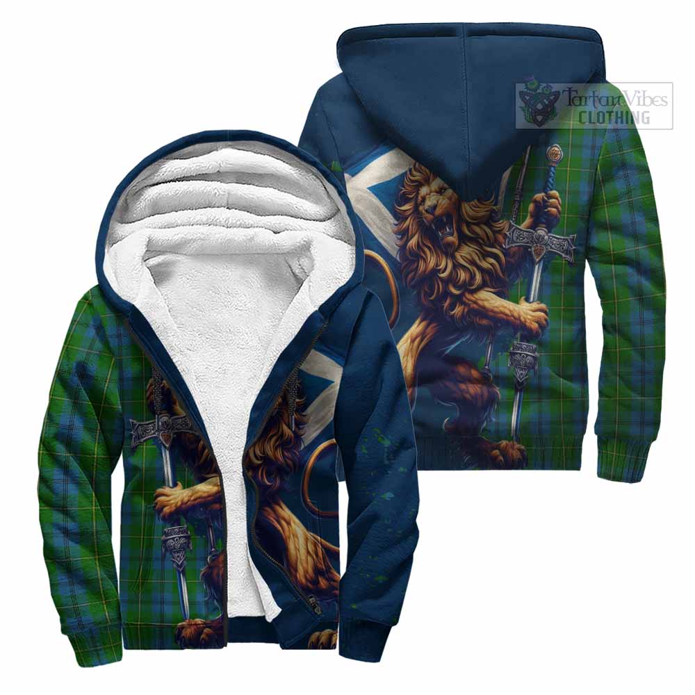 Tartan Vibes Clothing Johnstone (Johnston) Tartan Family Crest Sherpa Hoodie with Scottish Majestic Lion